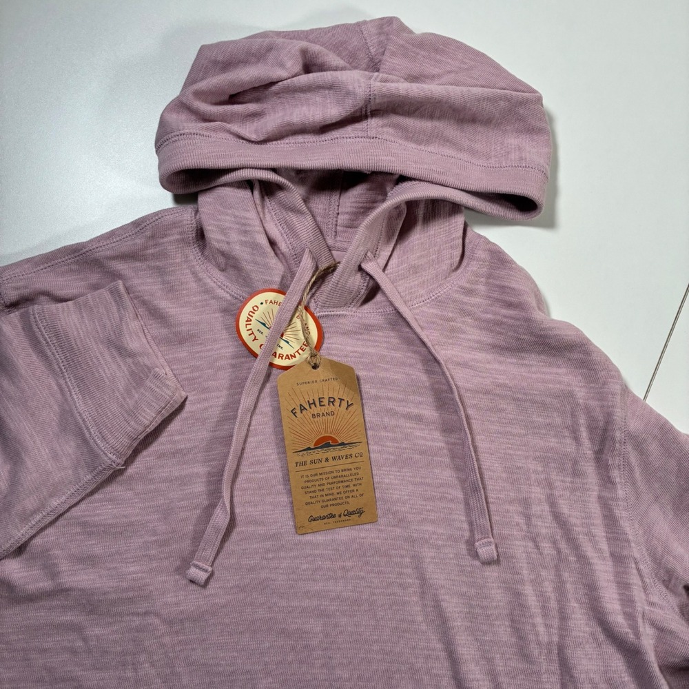 NEW Faherty Sunwashed Slub Hoodie Large Vista Plum Organic Cotton MKC0096